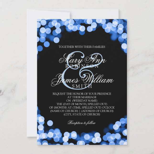 Elegant Wedding Blue Sparkly Lights Invitation (Front)