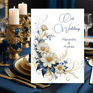 Elegant Wedding Blue White Gold Flowers Invitation
