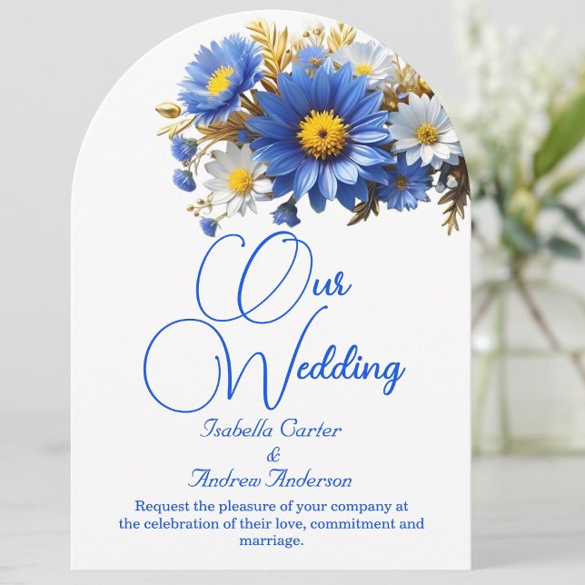 Elegant Wedding Blue White Yellow Flowers Invitation (Creator Uploaded)