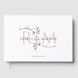 Elegant Wedding Blush Pink Botanical Monogram Guest Book