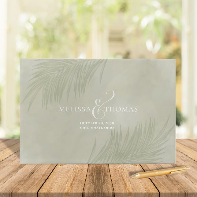 Elegant Wedding Boho Minimalist Palm Leaves  Guest Book (Elegant palm leaves botanical wedding guest book.)