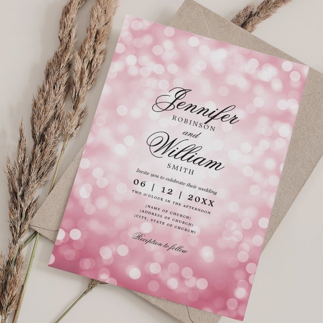 Elegant Wedding Bokeh Lights Romantic Blush Pink  Invitation (Elegant Wedding Bokeh Lights Romantic Blush Pink Invitation)