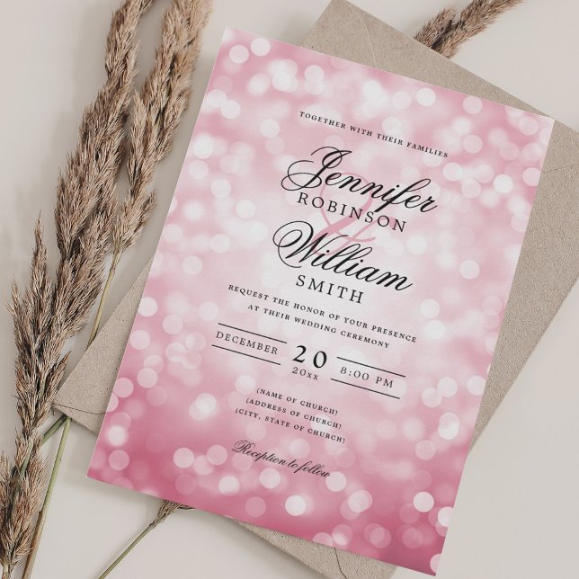 Elegant Wedding Bokeh Lights Romantic Blush Pink  Invitation (Elegant Wedding Bokeh Lights Romantic Blush Pink Invitation)