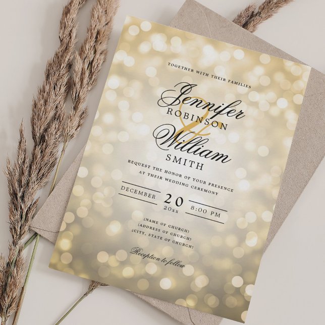 Elegant Wedding Bokeh Lights Romantic Script Gold  Invitation (Creator Uploaded)