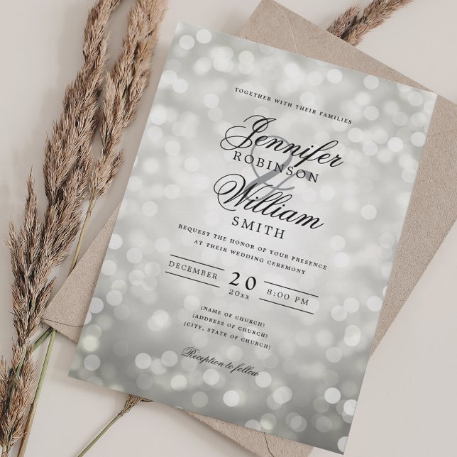 Elegant Wedding Bokeh Lights Romantic Silver  Invitation (Elegant Wedding Bokeh Lights Romantic Silver Invitation)