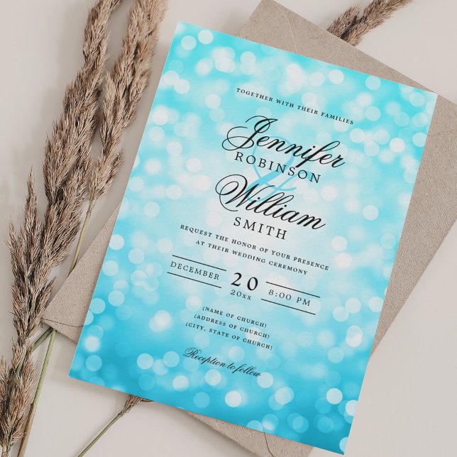 Elegant Wedding Bokeh Lights Romantic Turquoise  Invitation (Elegant Wedding Bokeh Lights Romantic Turquoise Invitation)