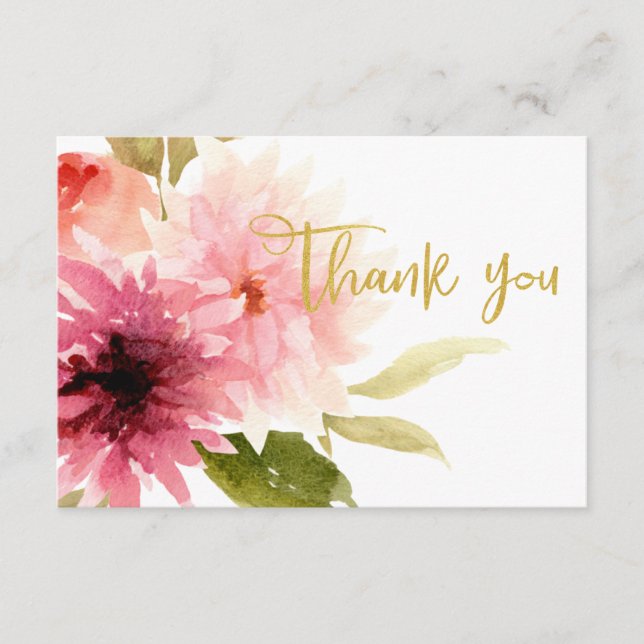 Elegant Wedding Bridal Floral Flat Thank You Card (Front)