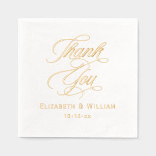Elegant Wedding Bride Groom Date Thank You #2 Foil Napkins