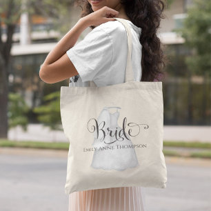 Elegant Wedding Bride Minimalist Script Modern Tote Bag