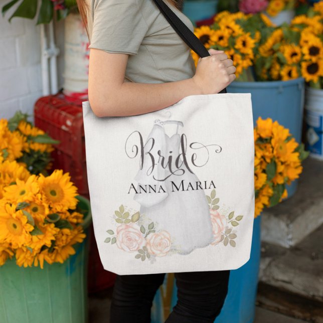 Elegant Wedding Bride Modern Blush Floral Pink Tote Bag (Creator Uploaded)