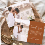 Elegant Wedding Burnt Orange Thank You Photo<br><div class="desc">Minimalist Burnt Orange Wedding Thank You Cards that have a photo on the front and back. The Thank you cards contain a modern hand lettered cursive script typography that are elegant,  simple and modern to use after you wedding day celebration.</div>