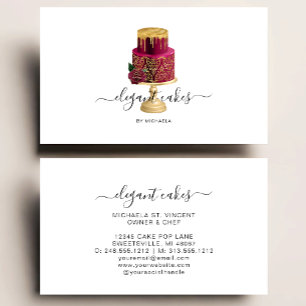 Elegant Wedding Cake Burgundy Bakery Business Card