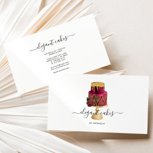 Elegant Wedding Cake Burgundy Bakery Business Card