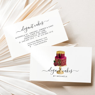 Elegant Wedding Cake Burgundy Bakery Business Card