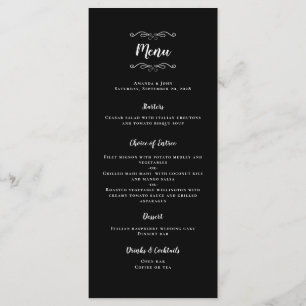 Elegant Wedding Calligraphy Black & White Dinner Menu