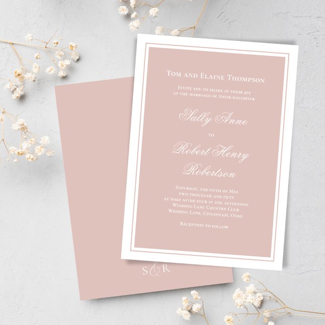 Elegant Wedding Calligraphy Blush Pink Script  Invitation (Blush pink wedding invitations template. )