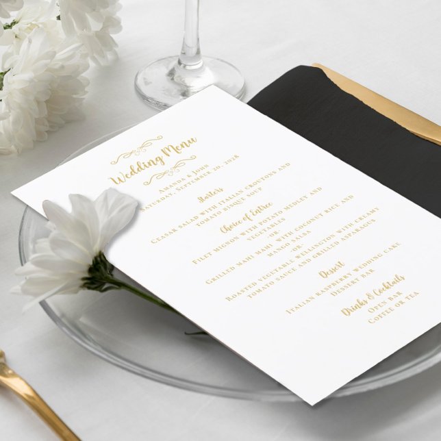 Elegant Wedding Calligraphy Chic Gold White Dinner Menu (Creator Uploaded)