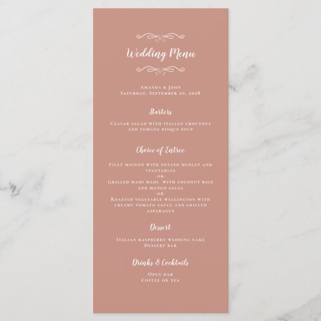 Elegant Wedding Calligraphy Chic Rose Gold Dinner Menu (Front)