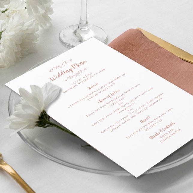 Elegant Wedding Calligraphy Chic Rose Gold Dinner Menu (Creator Uploaded)