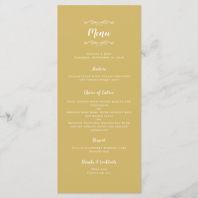 Elegant Wedding Calligraphy Dinner Party Chic Gold Menu (Front)