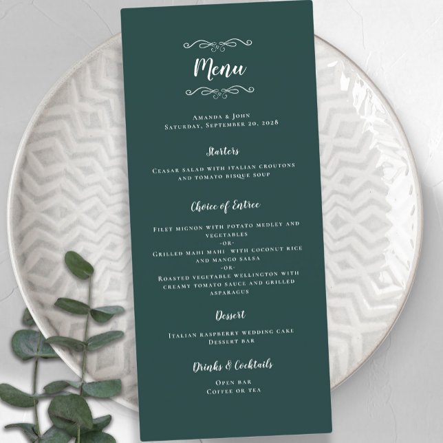 Elegant Wedding Calligraphy Emerald Green Dinner Menu (Elegant Wedding Calligraphy Emerald Green Dinner Menu)