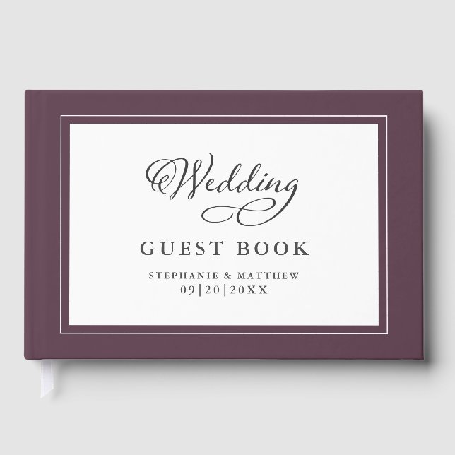 Elegant Wedding Calligraphy Guestbook Purple Wine  (Front)