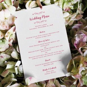Elegant Wedding Calligraphy Magenta Guest Dinner Menu