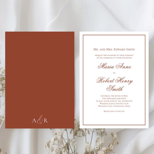 Elegant Wedding Calligraphy Script Burgundy Invitation (Elegant calligraphy script with burgundy rust color theme. )