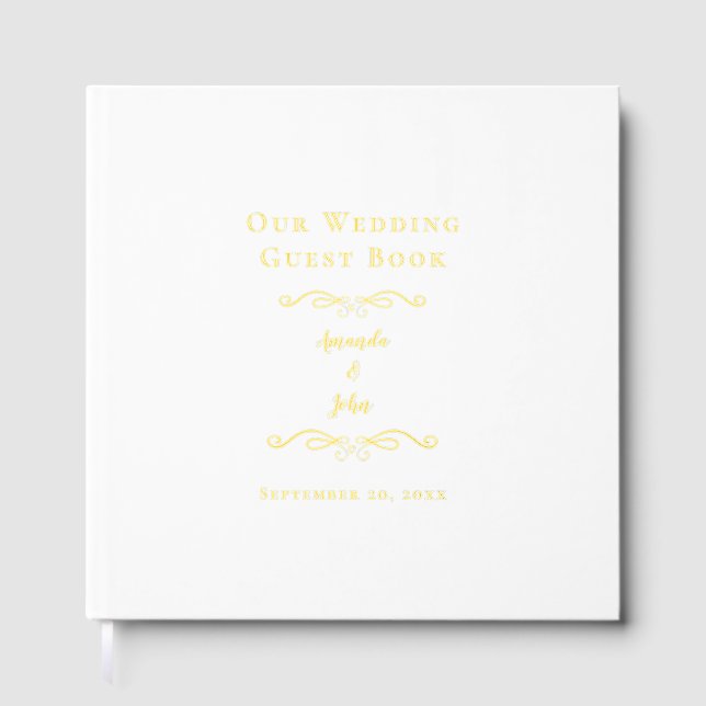 Elegant Wedding Calligraphy Script Classic Gold Guest Book (Front)