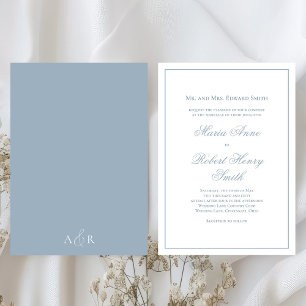 Elegant Wedding Calligraphy Script Dusty Blue Invitation