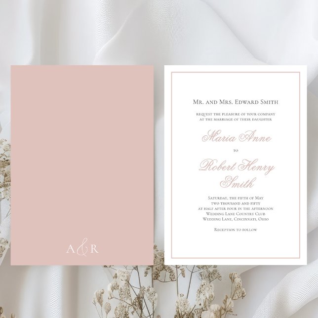 Elegant Wedding Calligraphy Script Pink Blush Invitation (Classic Blush Pink wedding invitations. )