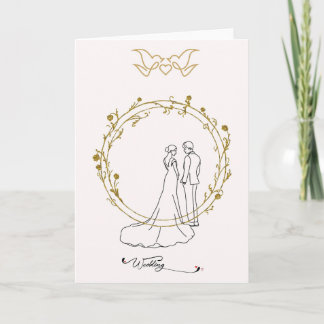 Elegant wedding card with bride and groom & golden