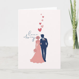 Elegant wedding card with bride and groom & hearts
