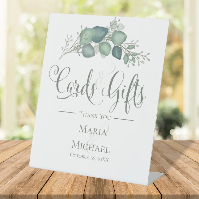 Elegant Wedding Cards and Gifts Leaves Pedestal Sign (Cards and gift wedding sign)