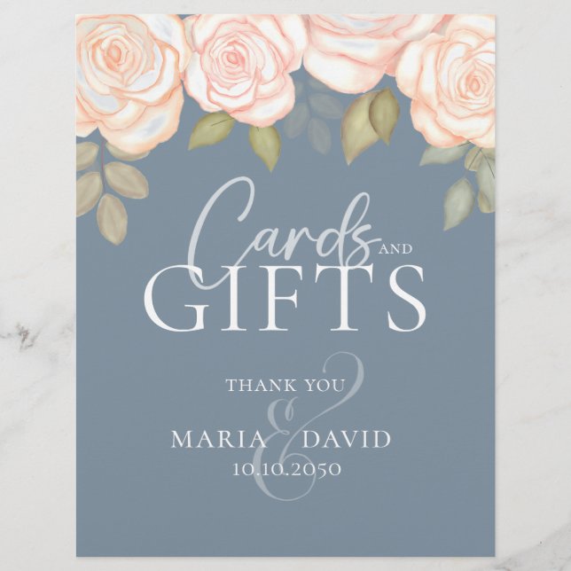 Elegant Wedding Cards and Gifts Sign Dusty Blue (Front)