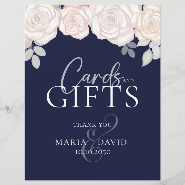 Elegant Wedding Cards and Gifts Sign Navy Blue (Front)