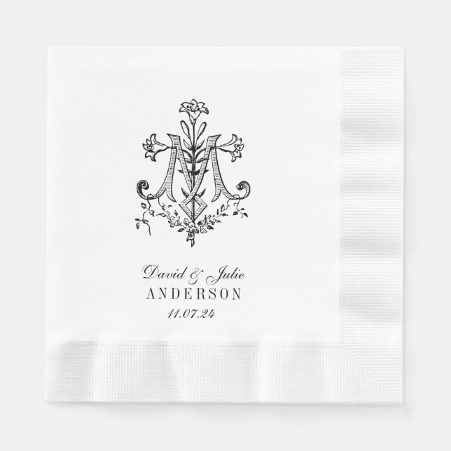 Elegant Wedding Catholic Marian Cross Religious Napkin (Front)