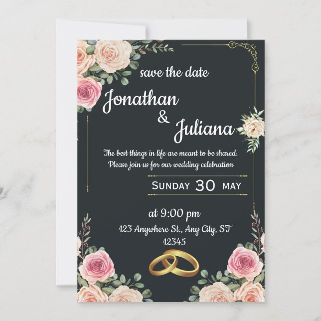 elegant Wedding Celebration floral invitation (Front)