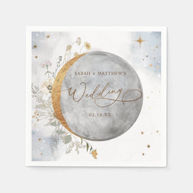 Elegant Wedding Celestial Moon and Stars Napkins (Front)