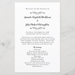 Elegant Wedding Ceremony Black White Guest Program