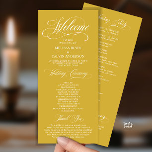 Elegant Wedding Ceremony Order, Antique Gold Programme
