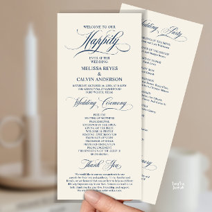 Elegant Wedding Ceremony Order, Classy Navy Blue Programme