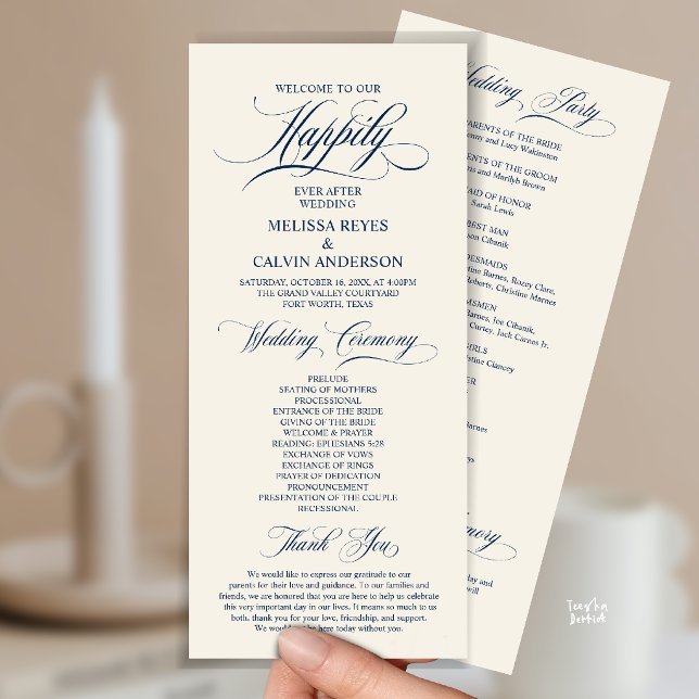 Elegant Wedding Ceremony Order, Classy Navy Blue Programme (Elegant Wedding Ceremony Order, Program Card in Classy Navy Blue and Ivory)