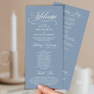 Elegant Wedding Ceremony Order, Dusty Blue Programme