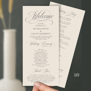 Elegant Wedding Ceremony Order, Grey and Cream Programme