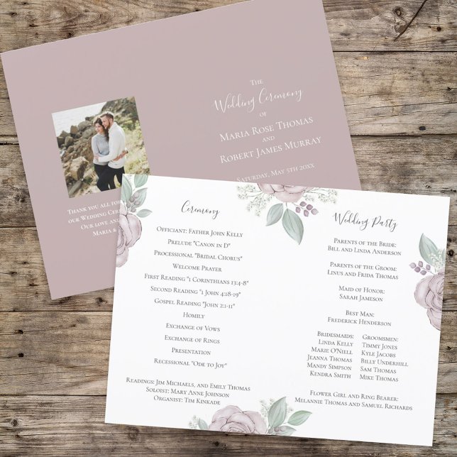 Elegant Wedding Ceremony Program Dusty Rose Floral (Creator Uploaded)