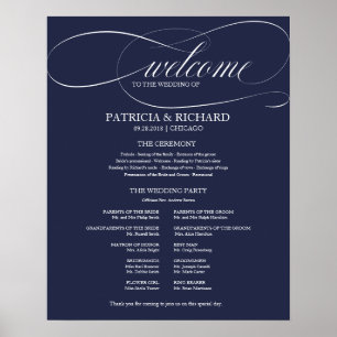 Elegant Wedding Ceremony Program Navy Blue Poster