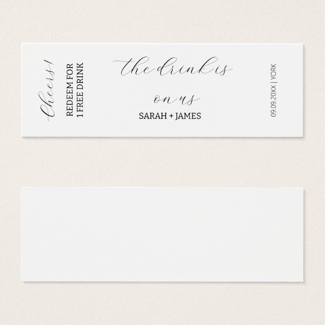 Elegant Wedding Cheers Drink Ticket Voucher Card (Front & Back)