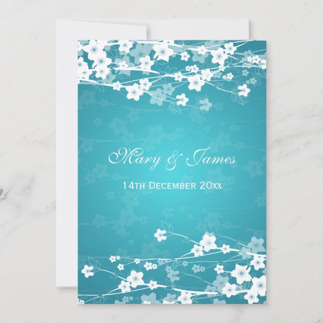 Elegant Wedding Cherry Blossom Blue Invitation (Front)