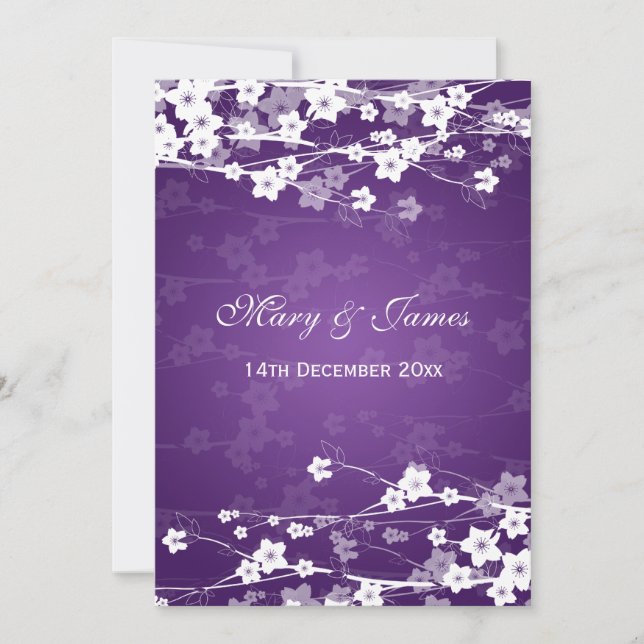 Elegant Wedding Cherry Blossom Purple Invitation (Front)